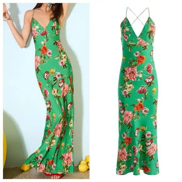 Alice + Olivia Maxi Dress Loma Green Floral - Picture 1 of 7